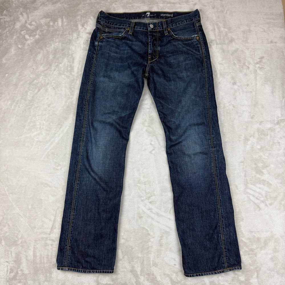 7 For All Mankind Jeans Mens 32 (33x31) Blue Straight Button Fly Denim USA Made